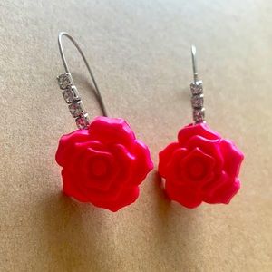 Handmade pink rose oval hoop earrings